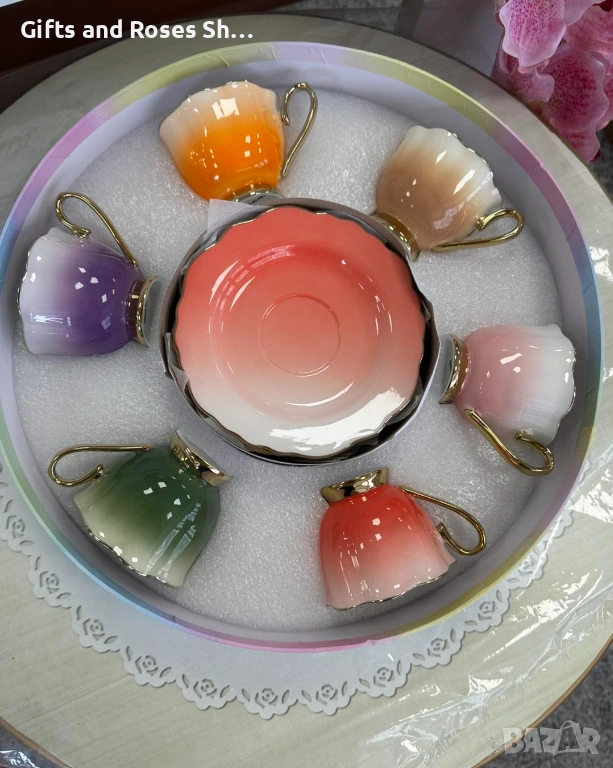 Порцеланов сервиз за кафе в 6 цвята, снимка 1