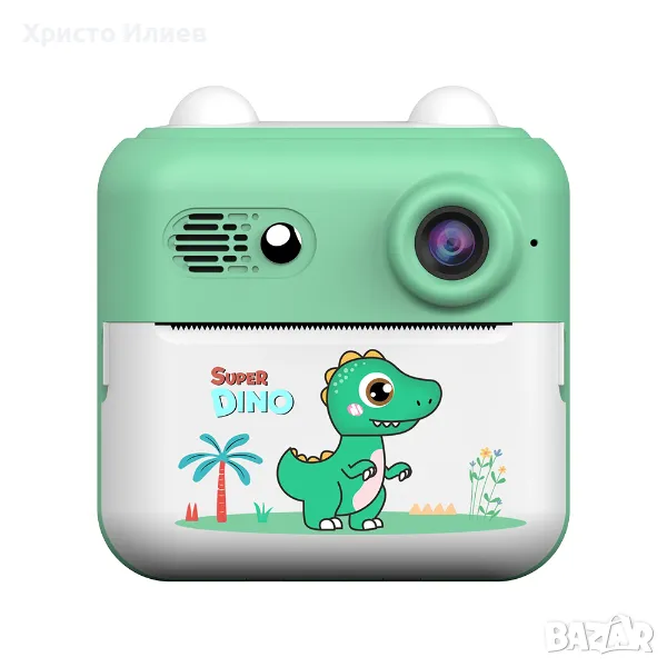 Детски дигитален фотоапарат с дисплей за моментални снимки с печат Зелен, снимка 1