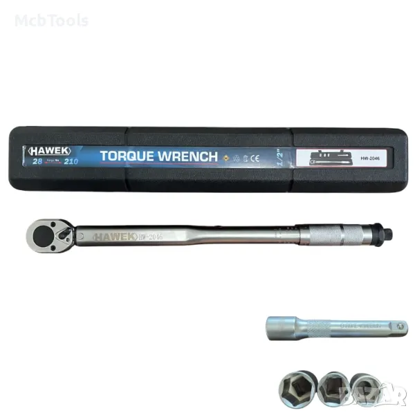 Динамометричен ключ 1/2″ 28-210Nm с вложки и удължение HAWEK, снимка 1