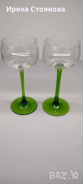 2 кристални чаши за вино с гравюра лозов лист и леко оребрение. 170 мл, снимка 1