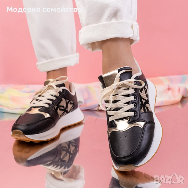 Дамски маратонки в черно с връзки , снимка 1