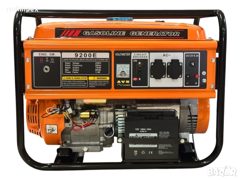 Генератор за ток 8 kW, бензинов, монофазен, AVR, електрически стартер, 100% медни намотки, с колела , снимка 1