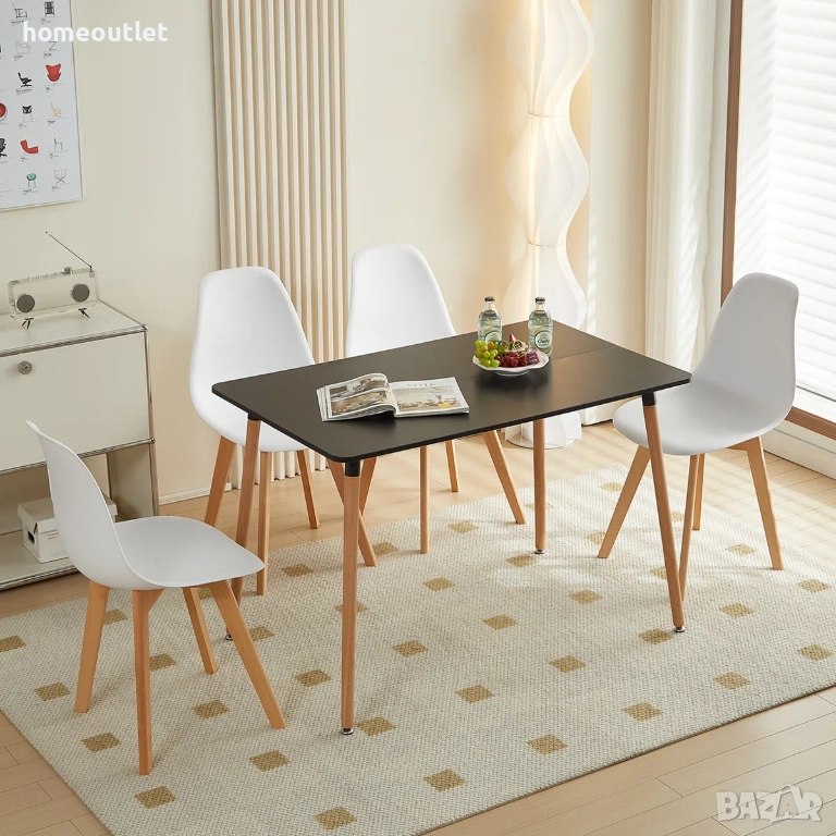 ПРОМОЦИЯ Правоъгълна маса 110×70×73 см, с черен плот и крака от масивна дървесина SAGE-1PK-B18-LQ, снимка 1