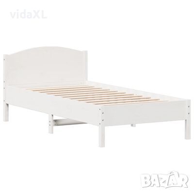 vidaXL Рамка за легло с табла, бяла, 75x190 см, борово дърво масив（SKU:842627, снимка 1