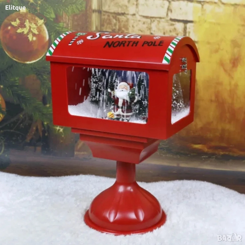 Музикална пощенска кутия „Santa North Pole“ с ефект на падащ сняг, снимка 1