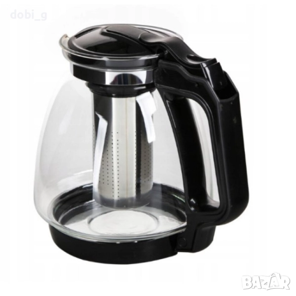 Стъклена кана с метален филтър за запарка на чай, снимка 1