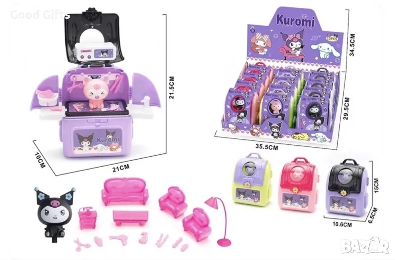 Играчка Куроми с аксесоари, Kuromi Hello Kitty комплект за игра с аксесоари, снимка 1