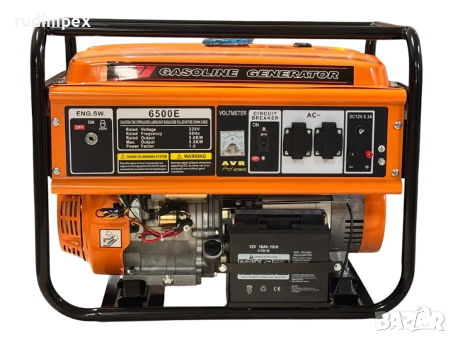 Генератор за ток 5.5 kW, бензинов, монофазен, AVR, електрически стартер, 100% медни намотки, с колел, снимка 3 - Други машини и части - 51967368