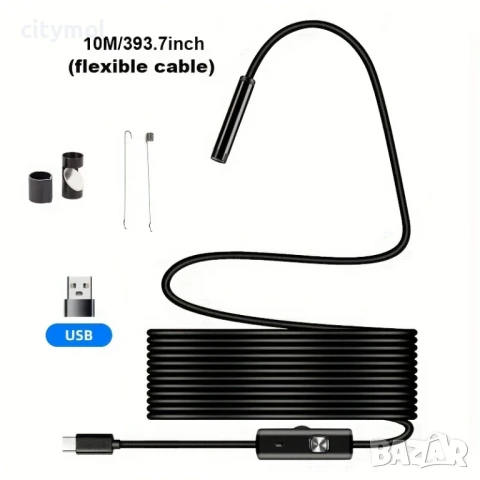 2 в 1 ендоскоп, 10 метра -  USB и Type C,  Android, PC, 6 LED светлини, снимка 1