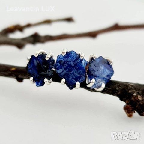 Сребърен пръстен с необработени Сапфири 