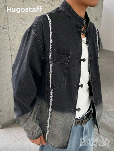 Ново мъжко  японски стил закопчаване дънково яке риза деним памук кимоно XХЛ, снимка 5 - Якета - 53029872