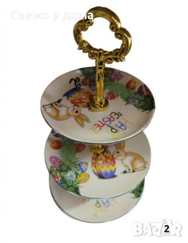 Великденско плато на 3 нива зайче с великденско яйце. Диаметър: 14,18,20см, снимка 2 - Декорация за дома - 54078955