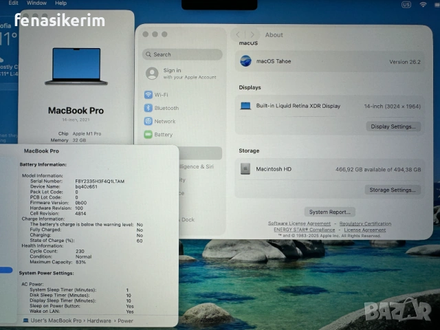  14' Apple MacBook Pro 2021 M1 Pro Space Grey 32GB RAM/512GB SSD/Бат 14ч, снимка 6 - Лаптопи за работа - 52452272