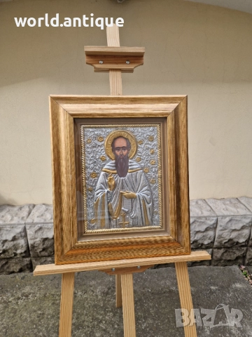 Прекрасна голяма антикварна сребърна икона със сертификат и маркировка 