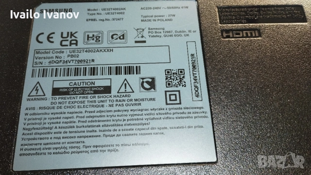 Mainboard  и други за Samsung UE32T4002AKXXH , снимка 2 - Части и Платки - 53065111