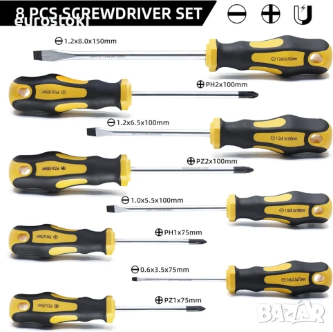 CCLIFE Комплект магнитни отвертки от 8 части с плоски, Pozidriv и Phillips CR-V отвертки с куфар , снимка 6 - Куфари с инструменти - 51076006