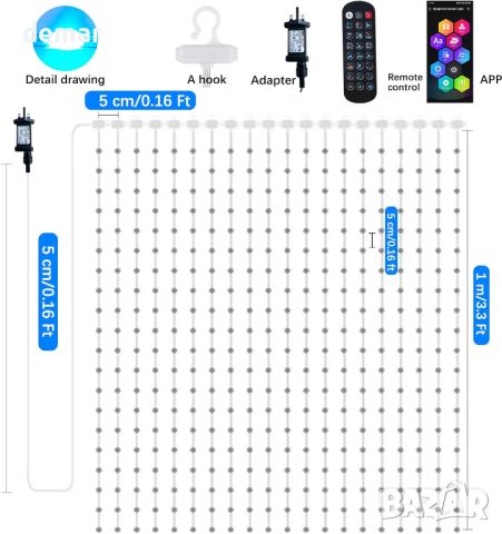 QINER светлини-завеса, 1x1m феерични светлини 400 светодиода, RGBIC, снимка 2 - Лед осветление - 45369021
