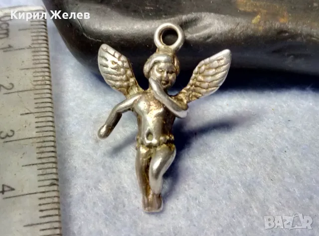 ФИГУРАЛЕН СРЕБЪРЕН ПЕНДАНТ АМУРЧЕ / АНГЕЛЧЕ СРЕБРО 925 РЪЧНА АР НУВО СТИЛ МАЙСТОРСКА РАБОТА 19466, снимка 8 - Колиета, медальони, синджири - 50056528