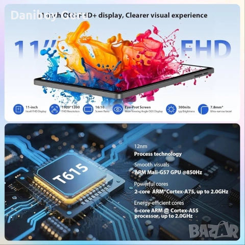 Таблет Android 15-11 инча Игри Таблет, Octa-Core T615, 36GB + 256GB/2TB, 8000 mAH, 8MP + 12MP, снимка 3 - Таблети - 53991155
