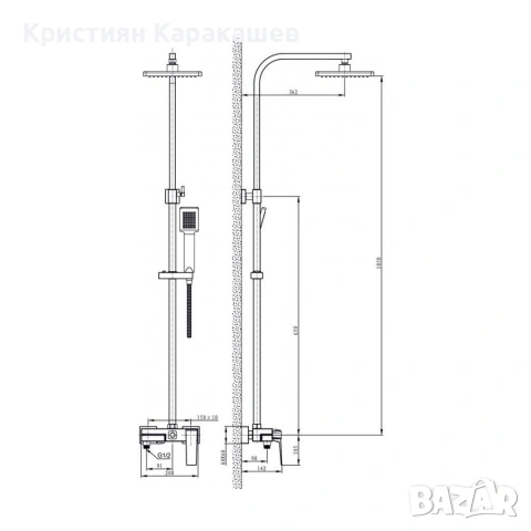 ДУШ СИСТЕМА ЧЕРЕН МАТ, снимка 3 - Душове - 53902556