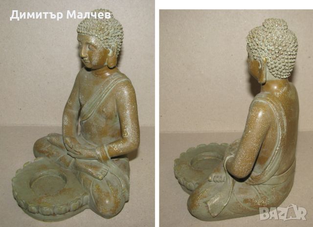 Статуетка свещник за чаена свещ Буда 20 см, полирезин, отличен, снимка 2 - Декорация за дома - 46184485