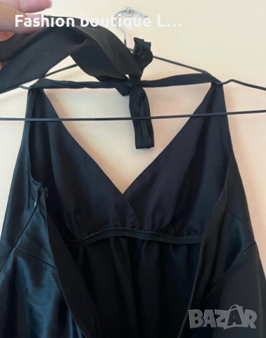 Сатенен черен потник с връзка на врата , гол гръб и цип отстрани 🖤, снимка 4 - Потници - 54184142