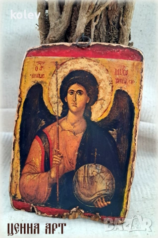 Икона на Архангел Михаил 18/13 см, художествен декупаж