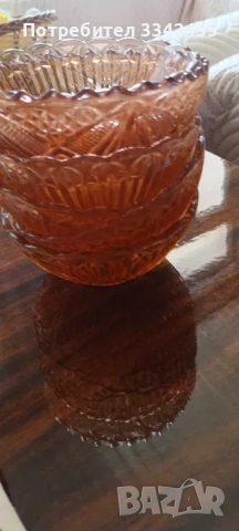 Комплект стари стъклени съдове, с кафяв оттенък, снимка 3 - Колекции - 51461535