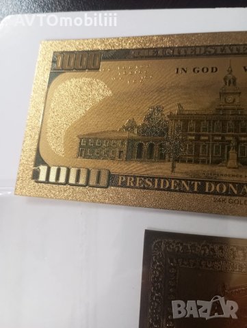 Позлатена с 24 карата злато релефна банкнота 100 долара с Доналд Тръмп, снимка 9 - Нумизматика и бонистика - 51375392
