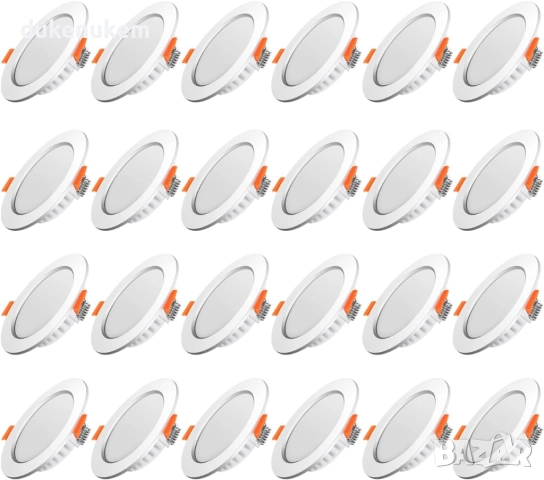 Комплект от 24 LED лунички, 5W, ултра тънки, 6000K студена светлина, 75–95 мм