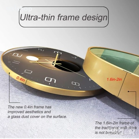 Модерен стенен часовник с фазите на луната – безшумен механизъм и елегантен дизайн 4446, снимка 2 - Стенни часовници - 53978546