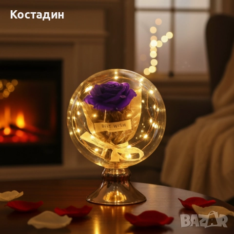 Лампа с роза и мека светлина – подарък, който остава и след празника, снимка 3 - Настолни лампи - 52165526