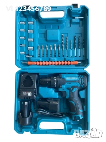 Компактен Акумулаторен винтоверт KraftRoyal с две батерии + 24 части инстурменти 