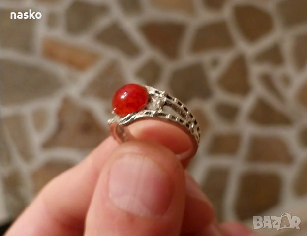 Старинен пръстен с ахат, снимка 2 - Антикварни и старинни предмети - 46390760