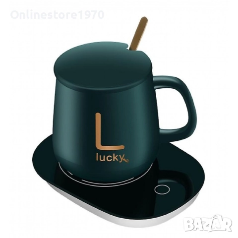 Керамична чаша с нагревател и лъжичка Лъки 