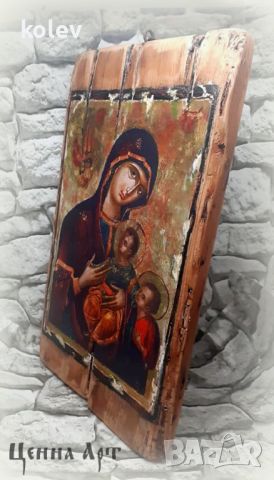 икона Богородица с децата Исус и Йоан Предтеча 38/23 см УНИКАТ, декупаж, снимка 7 - Икони - 45510954
