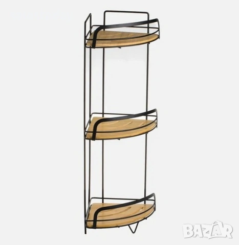 Eтажерка за баня, Ъглов стелаж с бамбукови рафтове, 3 рафта, 63см, снимка 3 - Други - 28411550