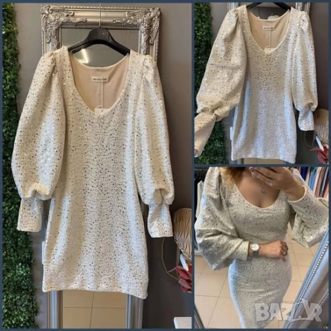 ⚜️Секси рокля с бляскави пайети и ефект на буфан ръкави  