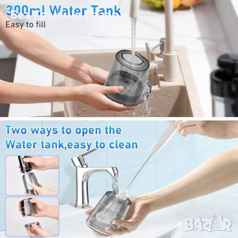 Нов Воден иригатор за зъби 4 режима 300 мл 6 накрайника, черен флосер, снимка 5 - Други - 52002524