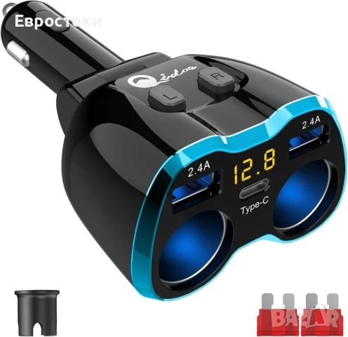 Qidoe Двойно USB зарядно за кола за запалка, 80W 2-гнездов 24V адаптер за кола с 5,8A, USB C