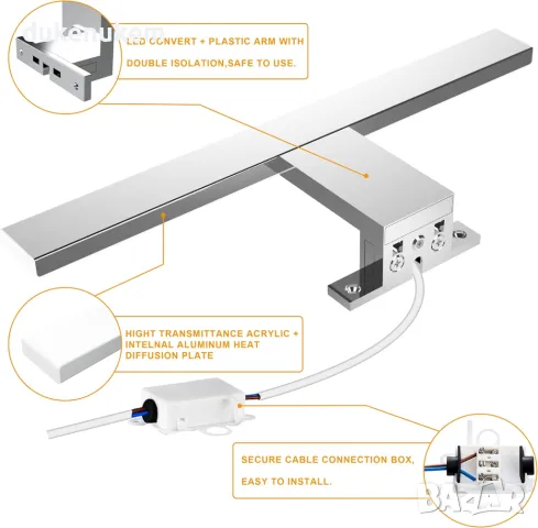 НОВА! LED лампа за огледало, 5W, 30 см, неръждаема стомана, снимка 2 - Лед осветление - 49385028