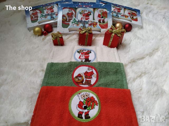 Подаръчни коледни комплекти с три памучни кърпи (002), снимка 2 - Коледни подаръци - 46256015