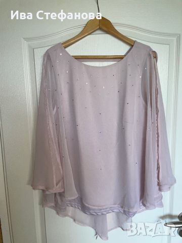 Нова нежна телесна светло розов цвят ефирна блуза топ камъни диаманти светещи кристали , снимка 2 - Блузи с дълъг ръкав и пуловери - 45585266