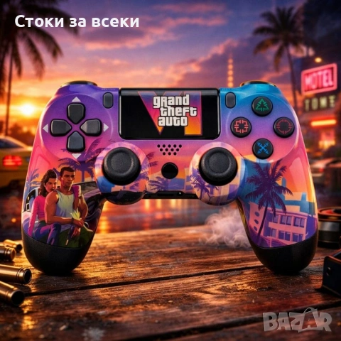 Безжичен джойстик за PS4 с тъчпад, вибрация и LED осветление – FC25 / GTA дизайн, снимка 4 - Джойстици и геймпадове - 53225305