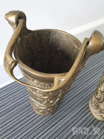 19ти век/2бр религиозен бронзов съд за светена вода/малка кофа с дръжка, снимка 4 - Антикварни и старинни предмети - 53507262