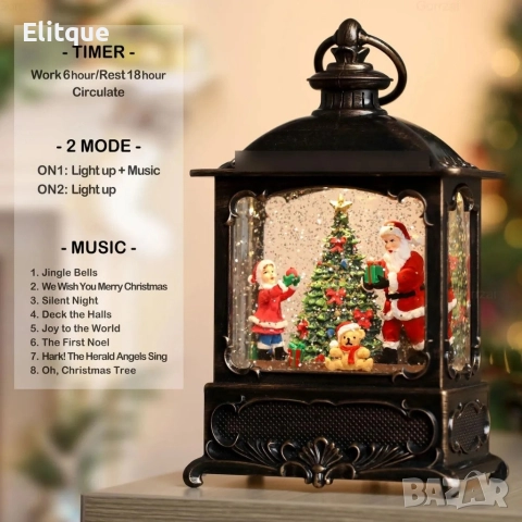 Коледен фенер с LED светлина, музика и таймер – празнична коледна декорация, снимка 3 - Декорация за дома - 52851152
