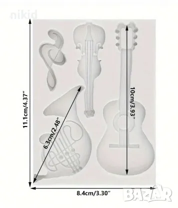 Китара китари цигулка големи нота музикален силиконов молд форма декорация и украса фондан, снимка 3 - Форми - 29467296