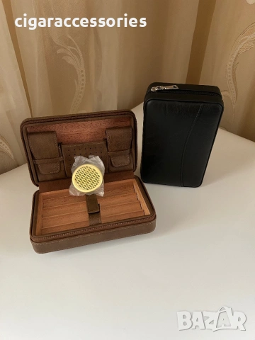 Преносим кожен хумидор за 4 пури от естествена кожа – черен / кафяв, снимка 6 - Табакери - 53228475