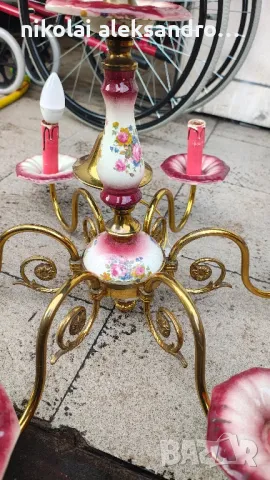 винтидж полилеи месинг порцелан, снимка 6 - Антикварни и старинни предмети - 50236186
