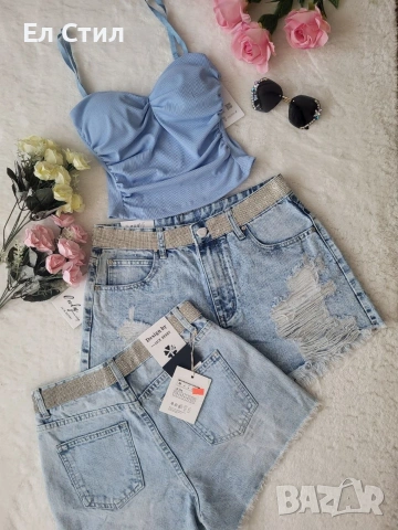 ⚜️Дамски къси дънки с камъчета , снимка 2 - Дънки - 53979265